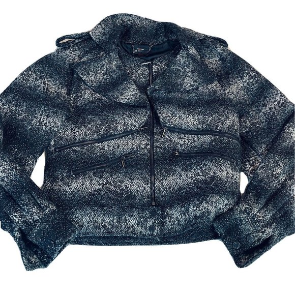 Karl Lagerfeld Jackets & Blazers - Karl Lagerfeld For Macys Impulse Black Wool Silver Spark Extra Small Moto Jacket